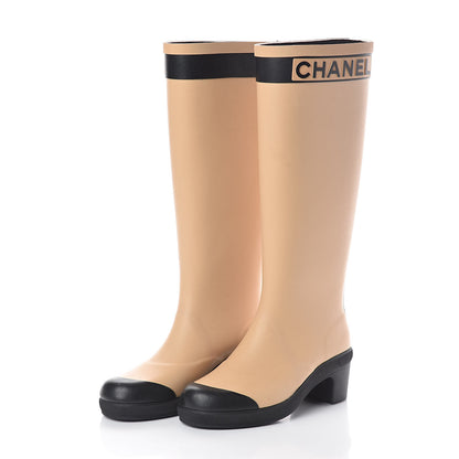 Chanel Rubber Logo Rain Boots 35 Beige 3 of 5