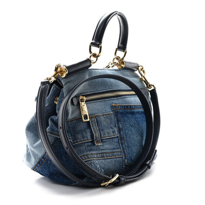 Dolce & Gabbana Calfskin Denim Patchwork Mini Miss Sicily Satchel Blue 3 of 10