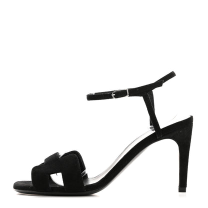Hermes Suede Goatskin Heden 80 Sandals 36.5 Black 1 of 8