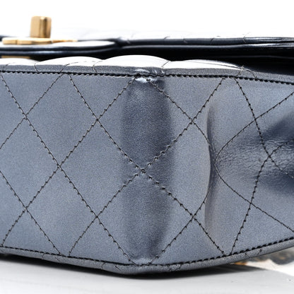 Chanel Metallic Lambskin Quilted Small Double Flap Dark Blue 10 of 12