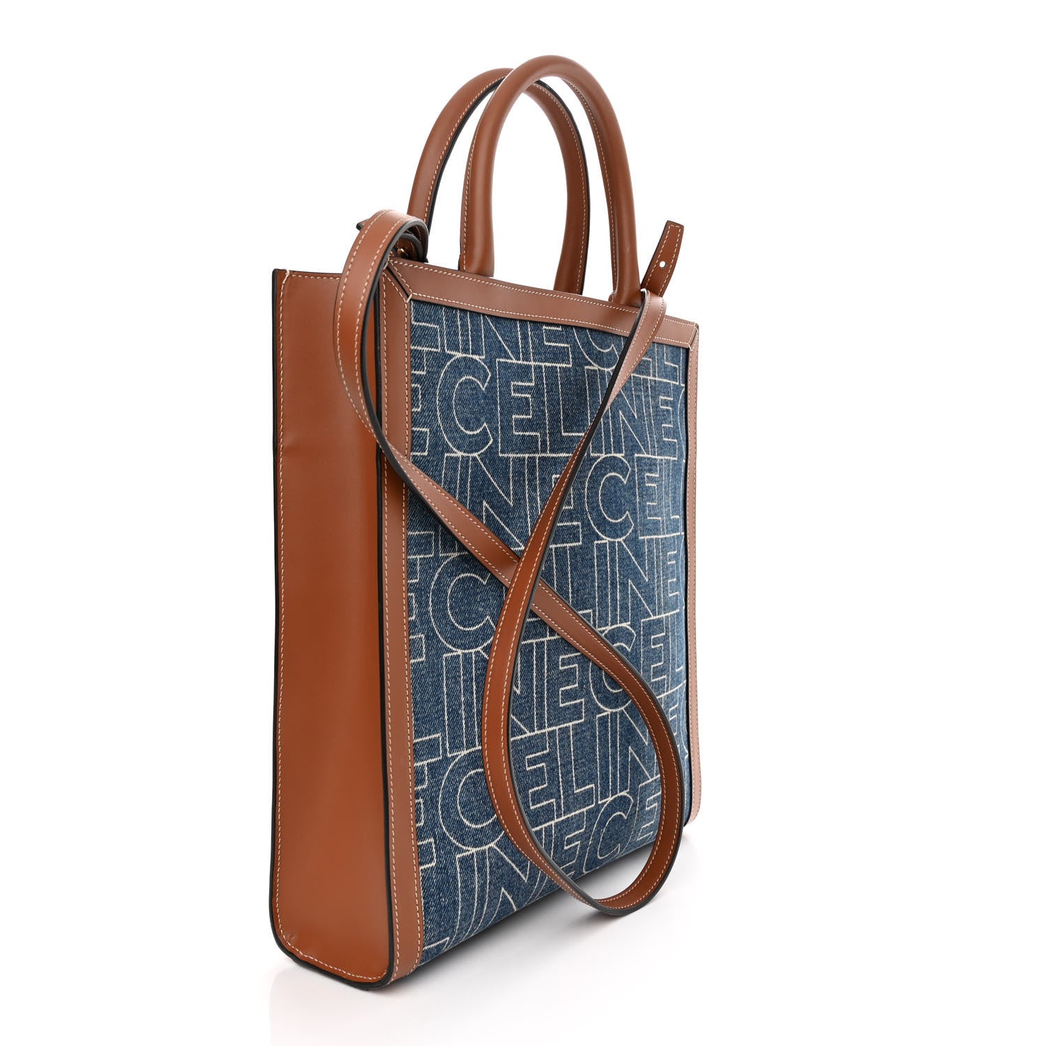 Celine Denim All Over Print Small Vertical Cabas Navy Tan 3 of 12