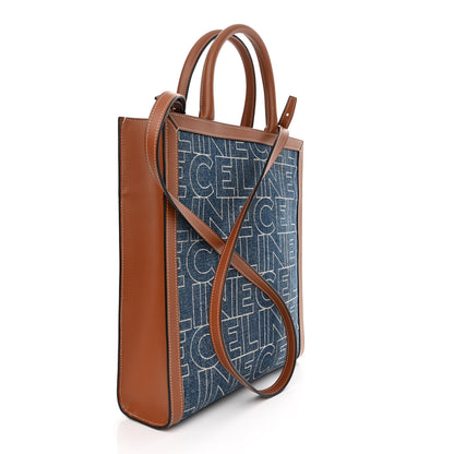 Celine Denim All Over Print Small Vertical Cabas Navy Tan 3 of 12