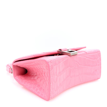 Balenciaga Shiny Calfskin Crocodile Embossed Hourglass Top Handle Bag XS Sweet Pink 4 of 10