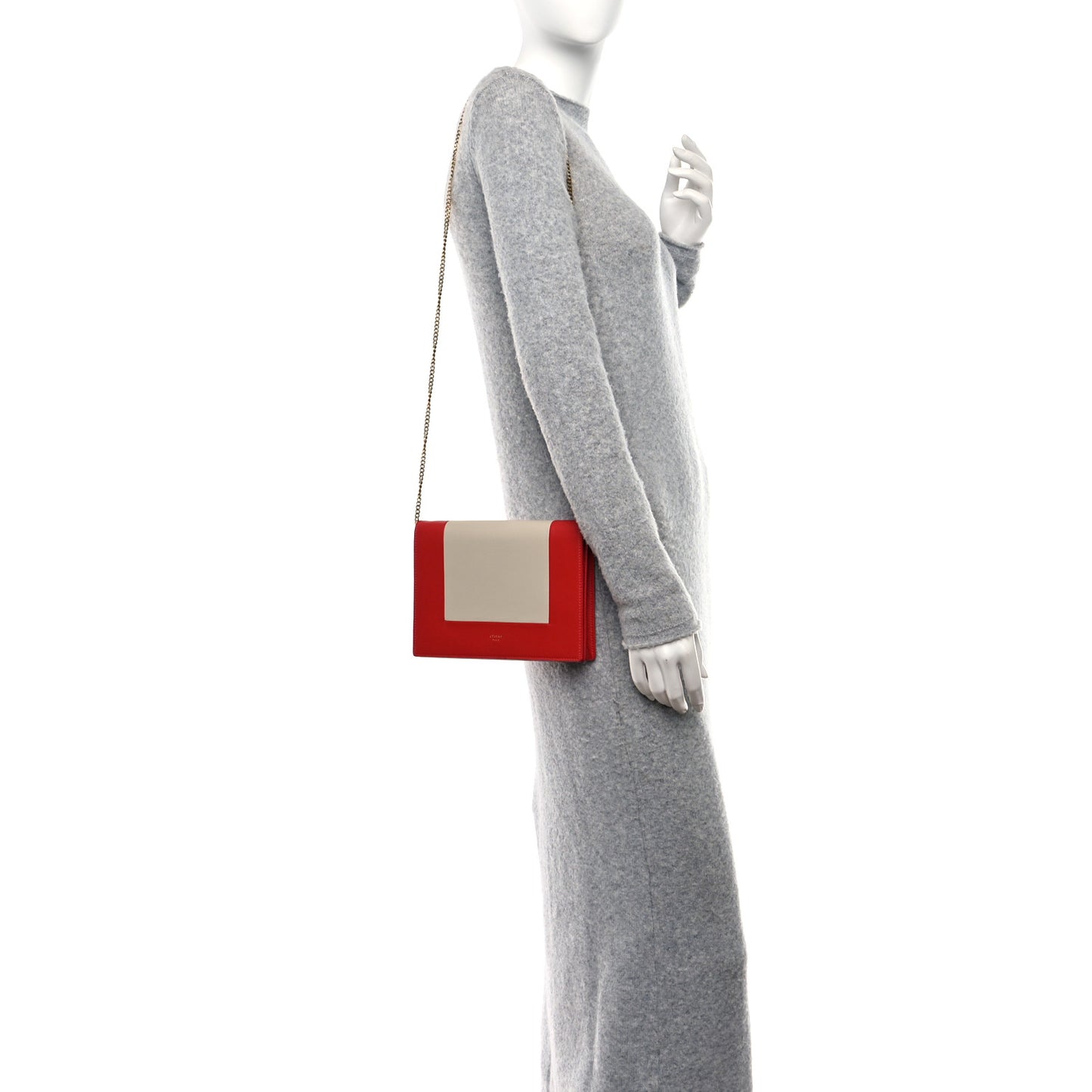 Smooth Lambskin Frame Evening Chain Clutch Grey Red