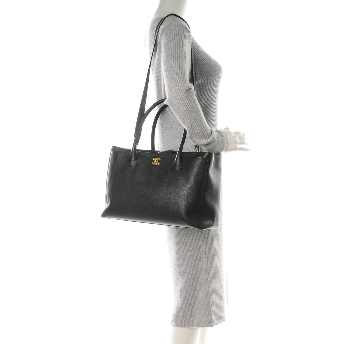 Calfskin Cerf Executive Shopper Tote Black