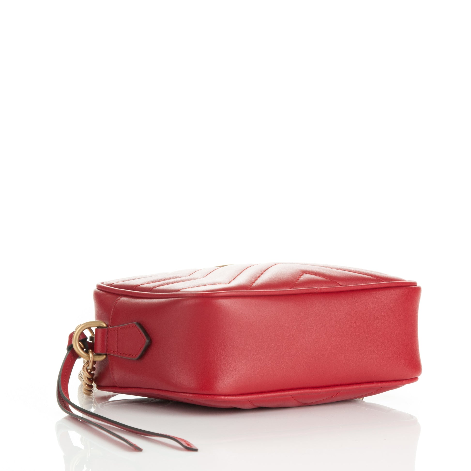 Gucci Calfskin Matelasse Mini GG Marmont Chain Shoulder Bag Hibiscus Red 4 of 7