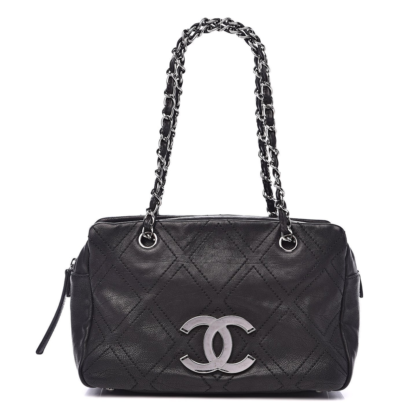 Calfskin Small Diamond Stitch Tote Black