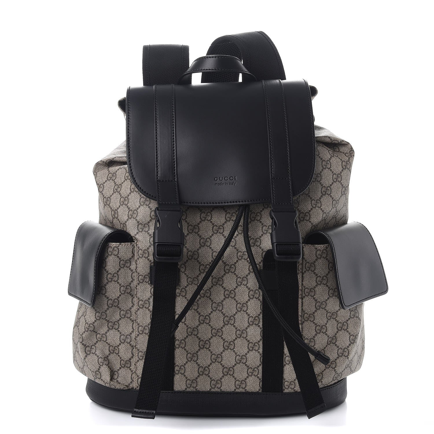 Gucci Soft GG Supreme Monogram Double Buckle Backpack Beige Black 1 of 7
