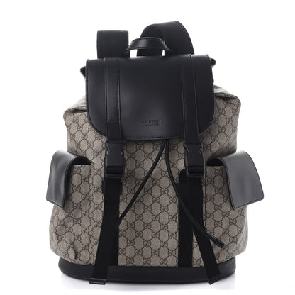 Gucci Soft GG Supreme Monogram Double Buckle Backpack Beige Black 1 of 7