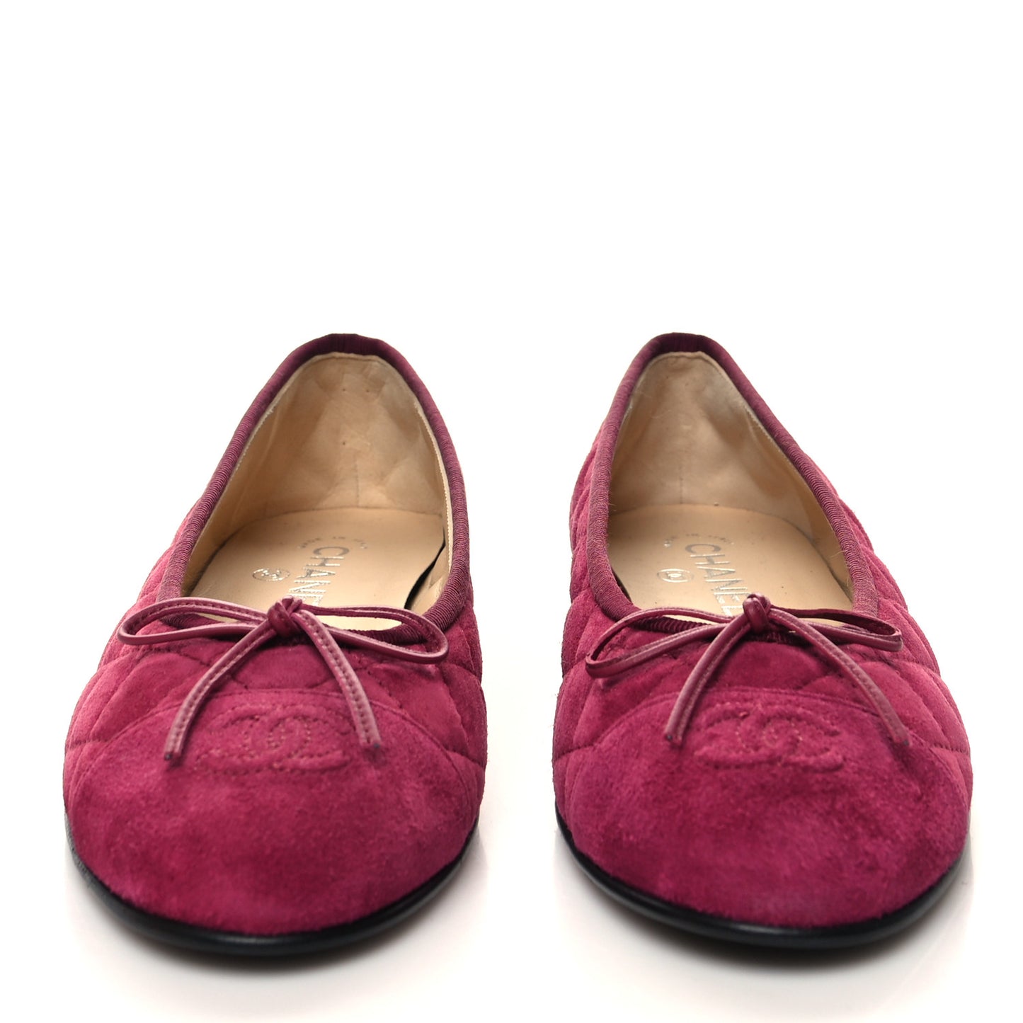 Suede Calfskin Quilted Cap Toe CC Ballerina Flats 39.5 Dark Pink