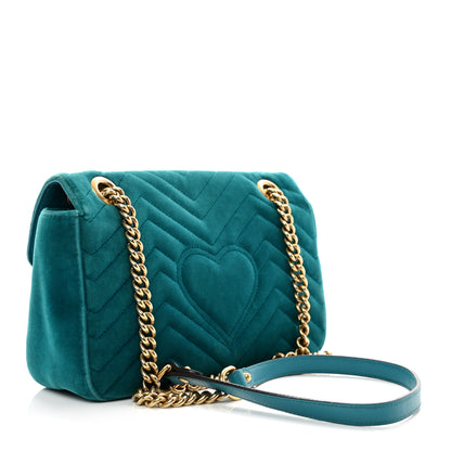 Gucci Velvet Matelasse Small GG Marmont Shoulder Bag Pavone Cyan 3 of 11