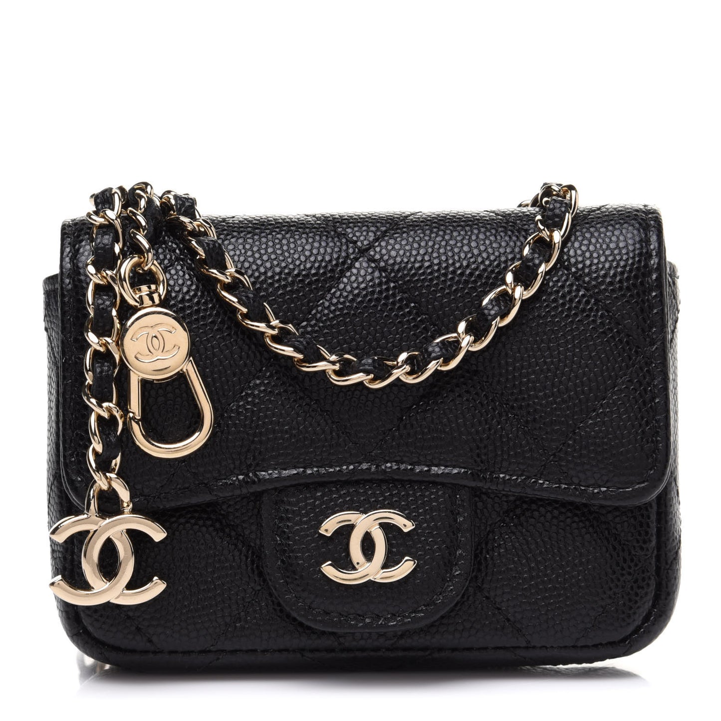 Caviar Quilted Mini Chain Belt Bag Black