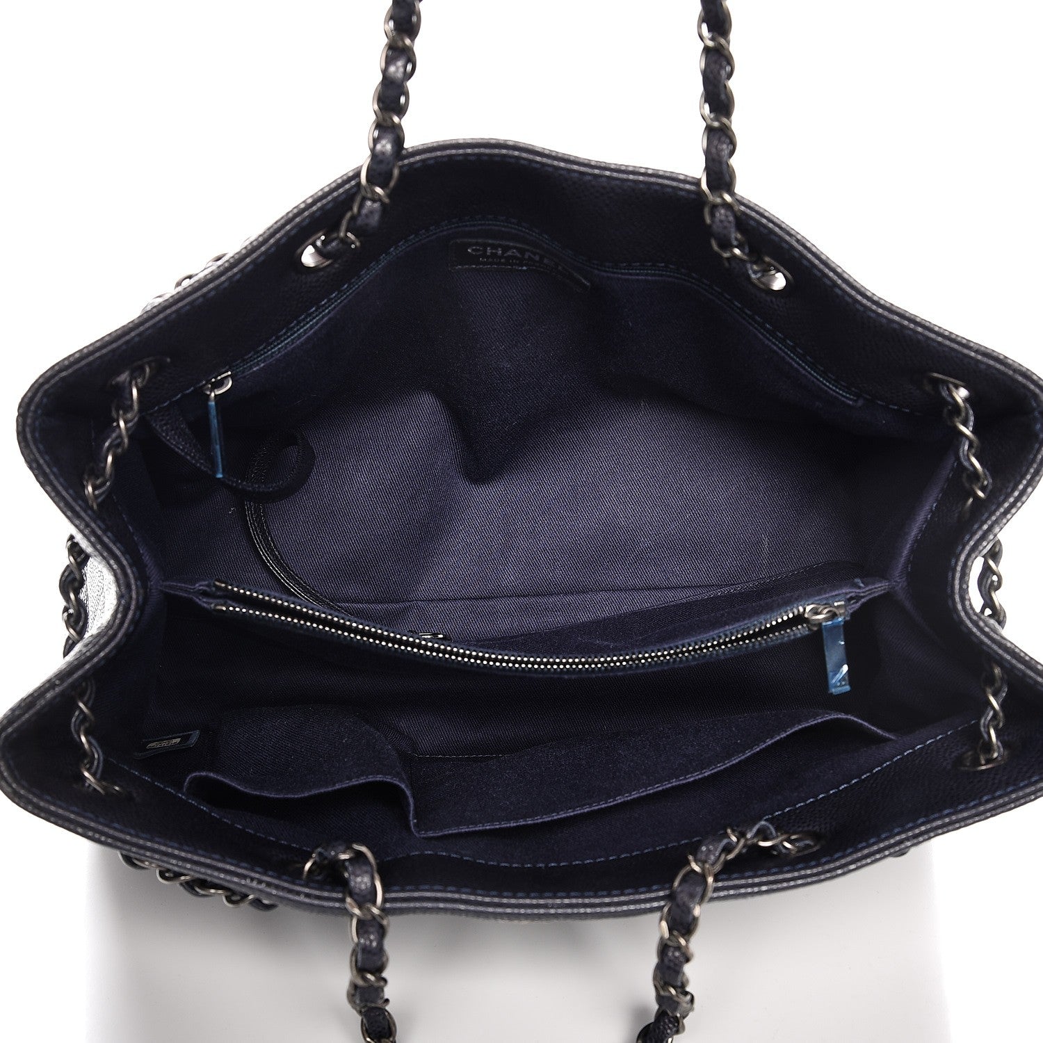 Chanel Metallic Grained Calfskin Woven Chain Medium Shopping Tote Dark Navy 5 of 9