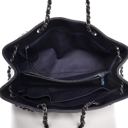 Chanel Metallic Grained Calfskin Woven Chain Medium Shopping Tote Dark Navy 5 of 9