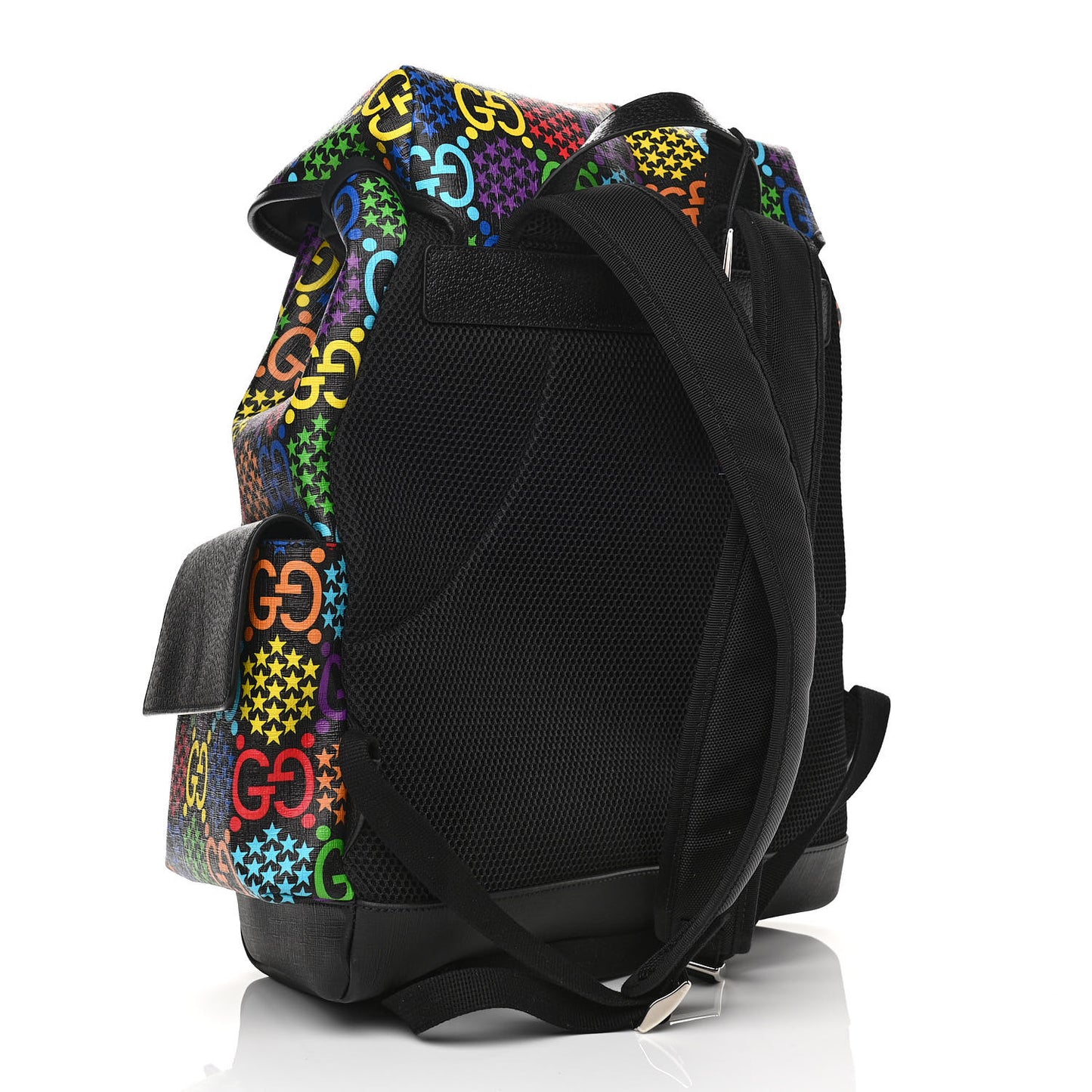 GG Supreme Monogram Psychedelic Medium Double Buckle Backpack Black Multicolor