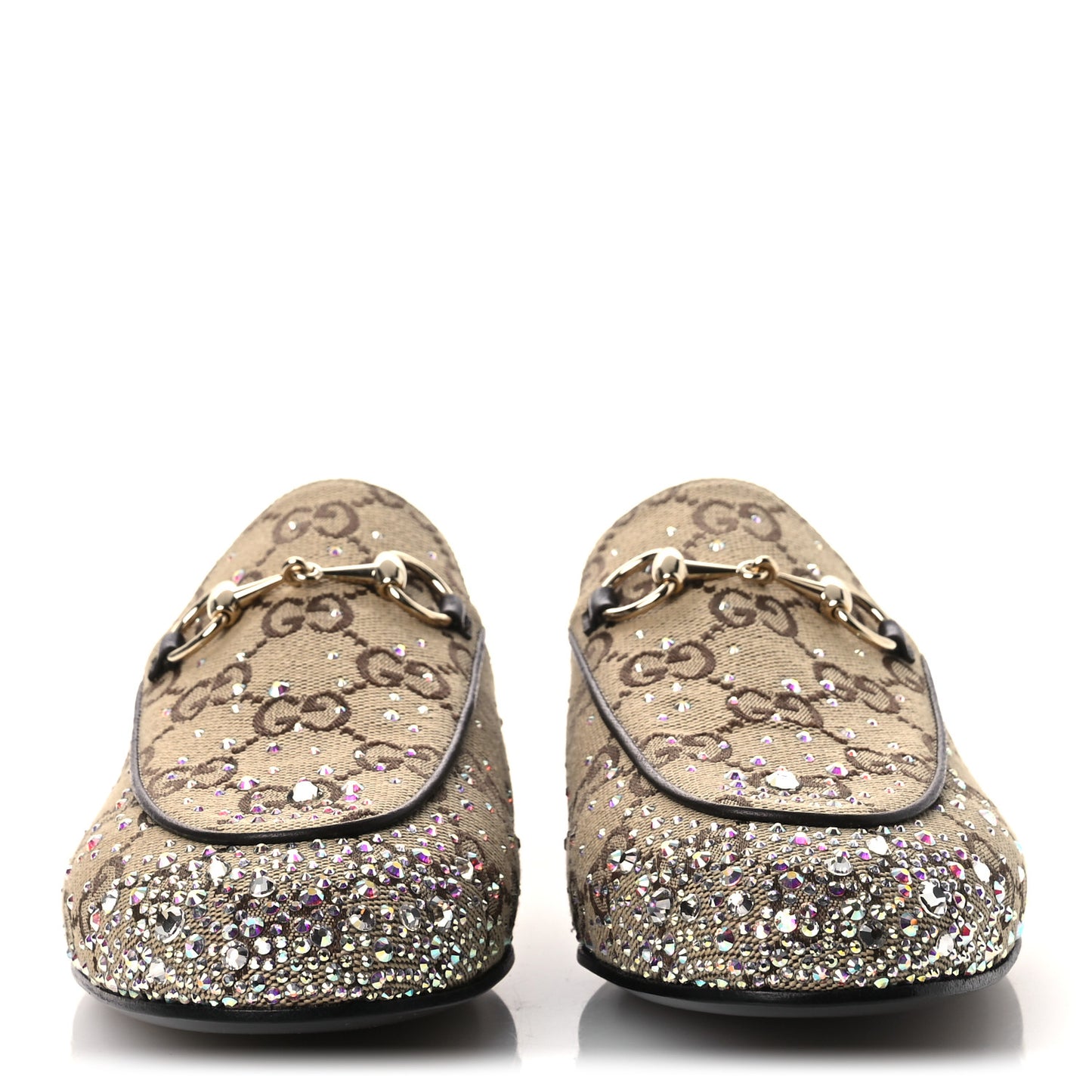 Crystal Canvas GG Monogram Nappa Womens Princetown Slippers 37.5 Beige Ebony New Acero