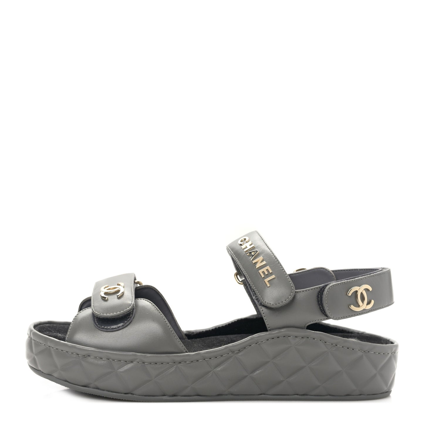 Shiny Calfskin Logo Platform Sandals 39 Grey
