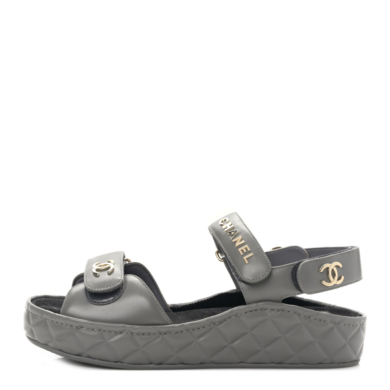 Chanel Shiny Calfskin Logo Platform Sandals 39 Grey 1 of 10
