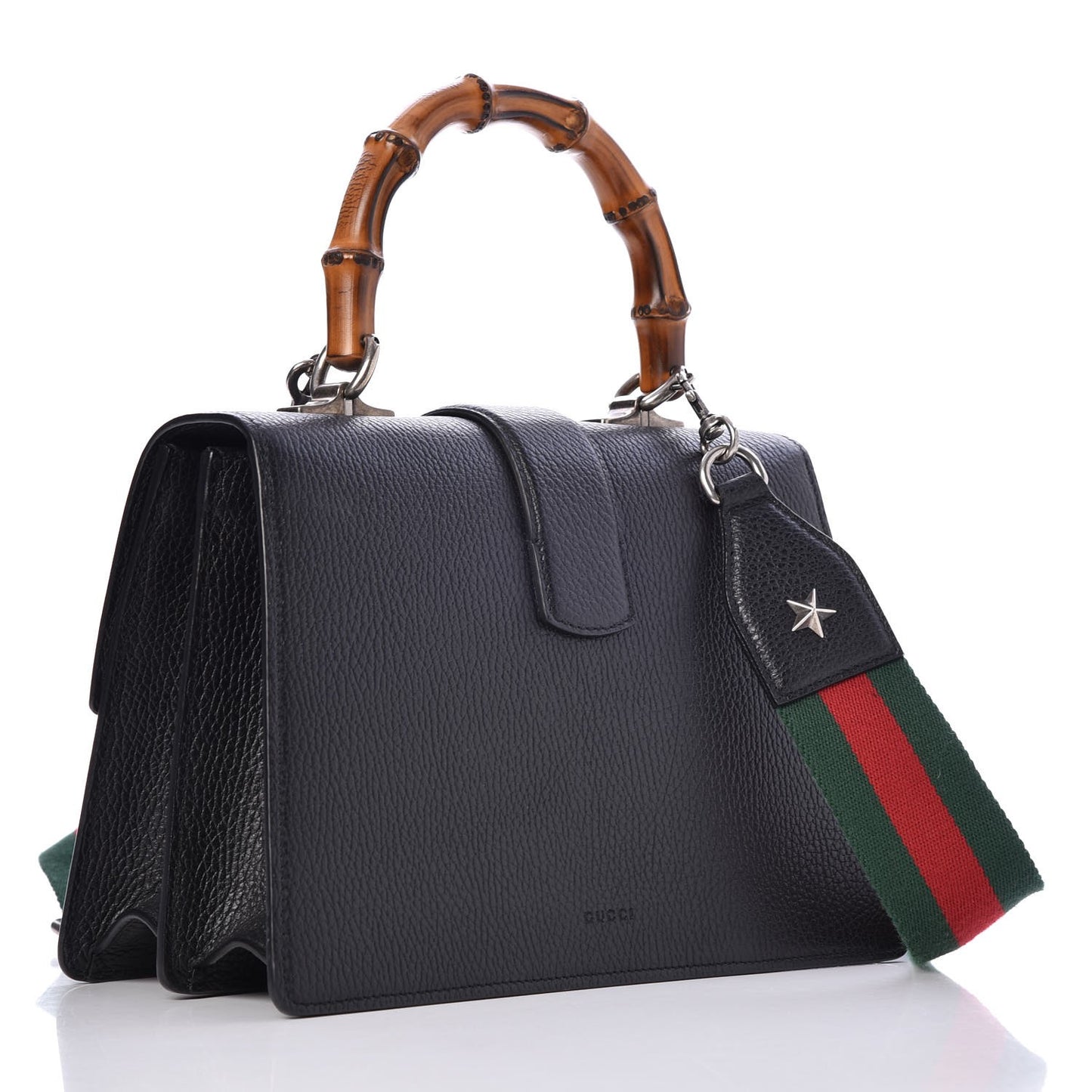 Dollar Calfskin Crystal Web Medium Dionysus Bamboo Top Handle Bag Black Black Diamond