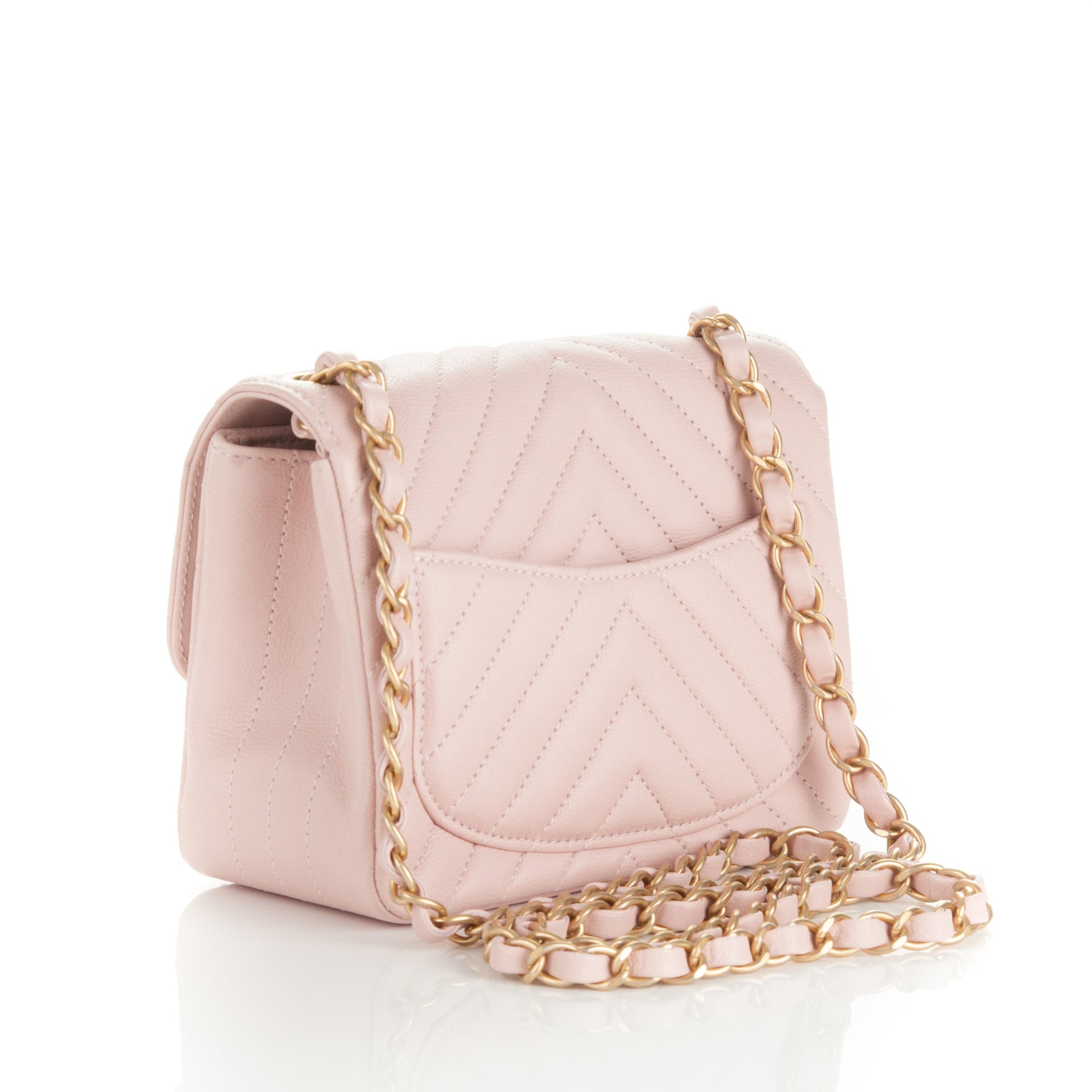Chanel Calfskin Chevron Quilted Mini Square Flap Light Pink 3 of 7