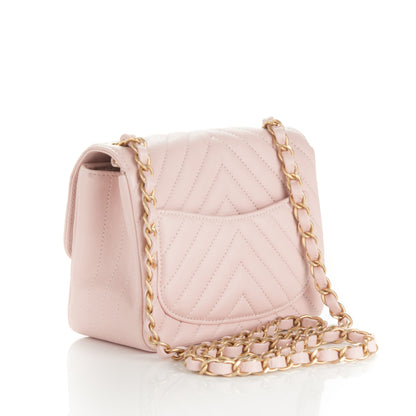 Chanel Calfskin Chevron Quilted Mini Square Flap Light Pink 3 of 7