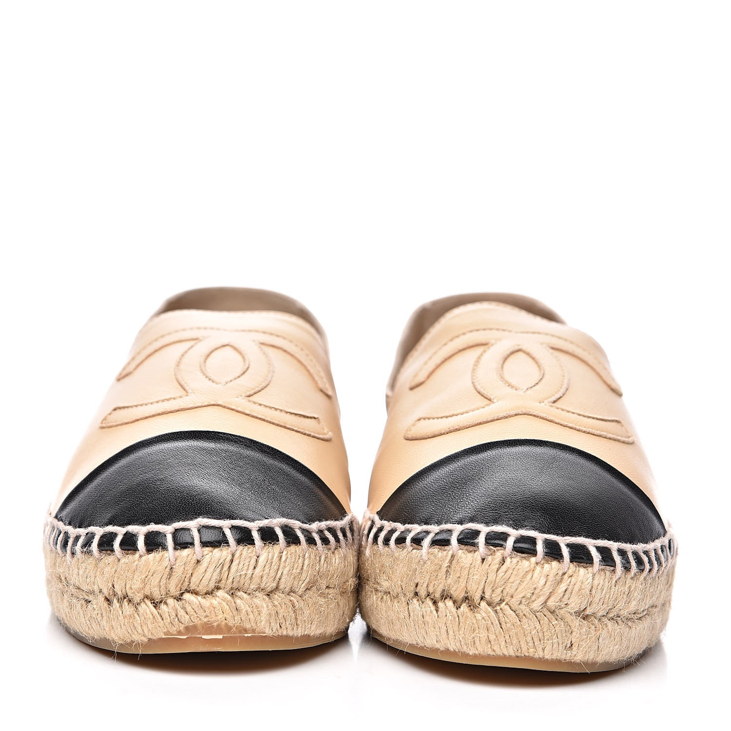 Chanel Lambskin CC Espadrilles 38 Beige Black 2 of 10