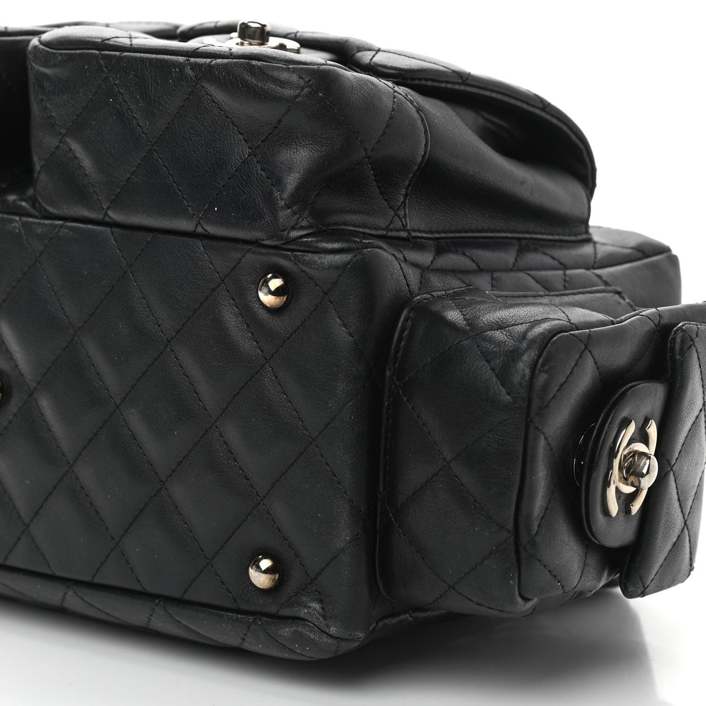 Calfskin Quilted Small Cambon Multipocket Reporter Black White
