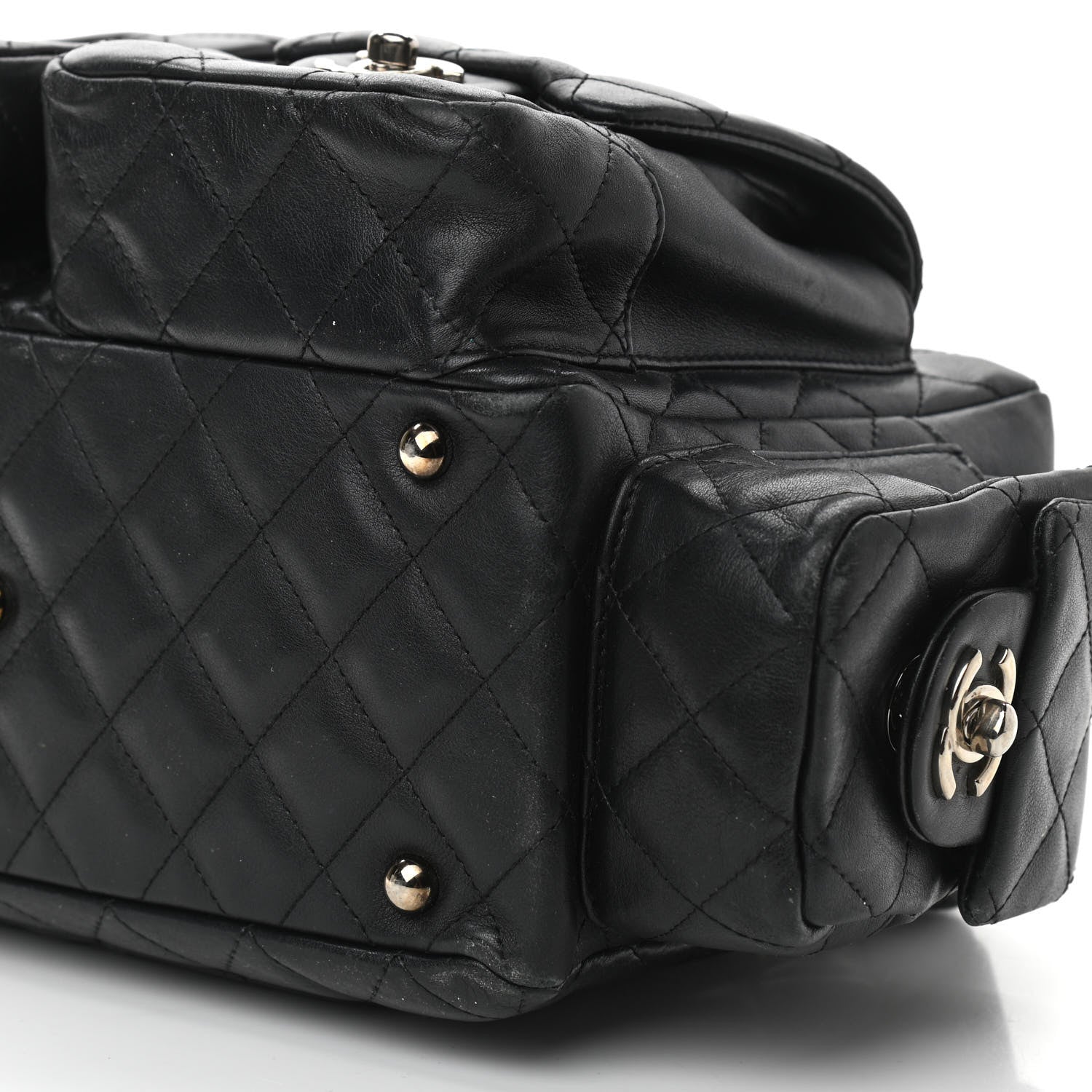 Chanel Calfskin Quilted Small Cambon Multipocket Reporter Black White 12 of 15