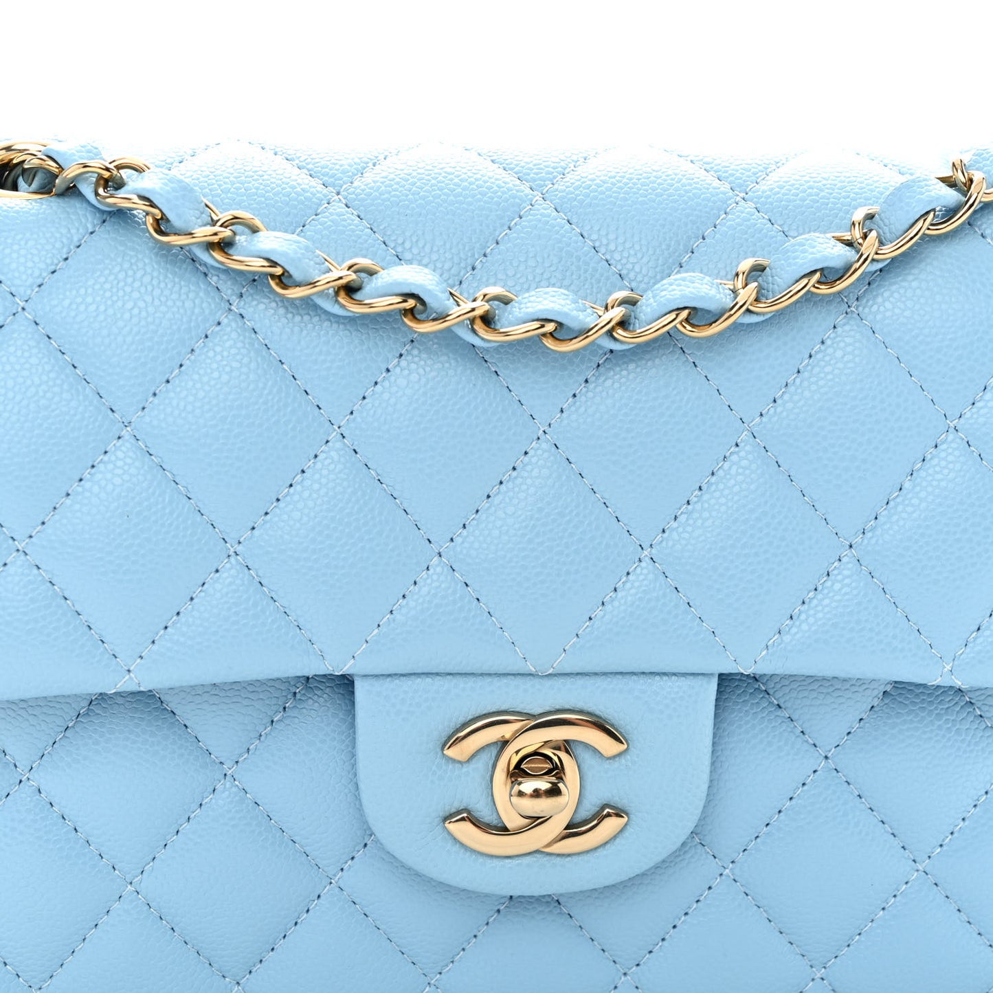 Caviar Quilted Small Double Flap Light Blue