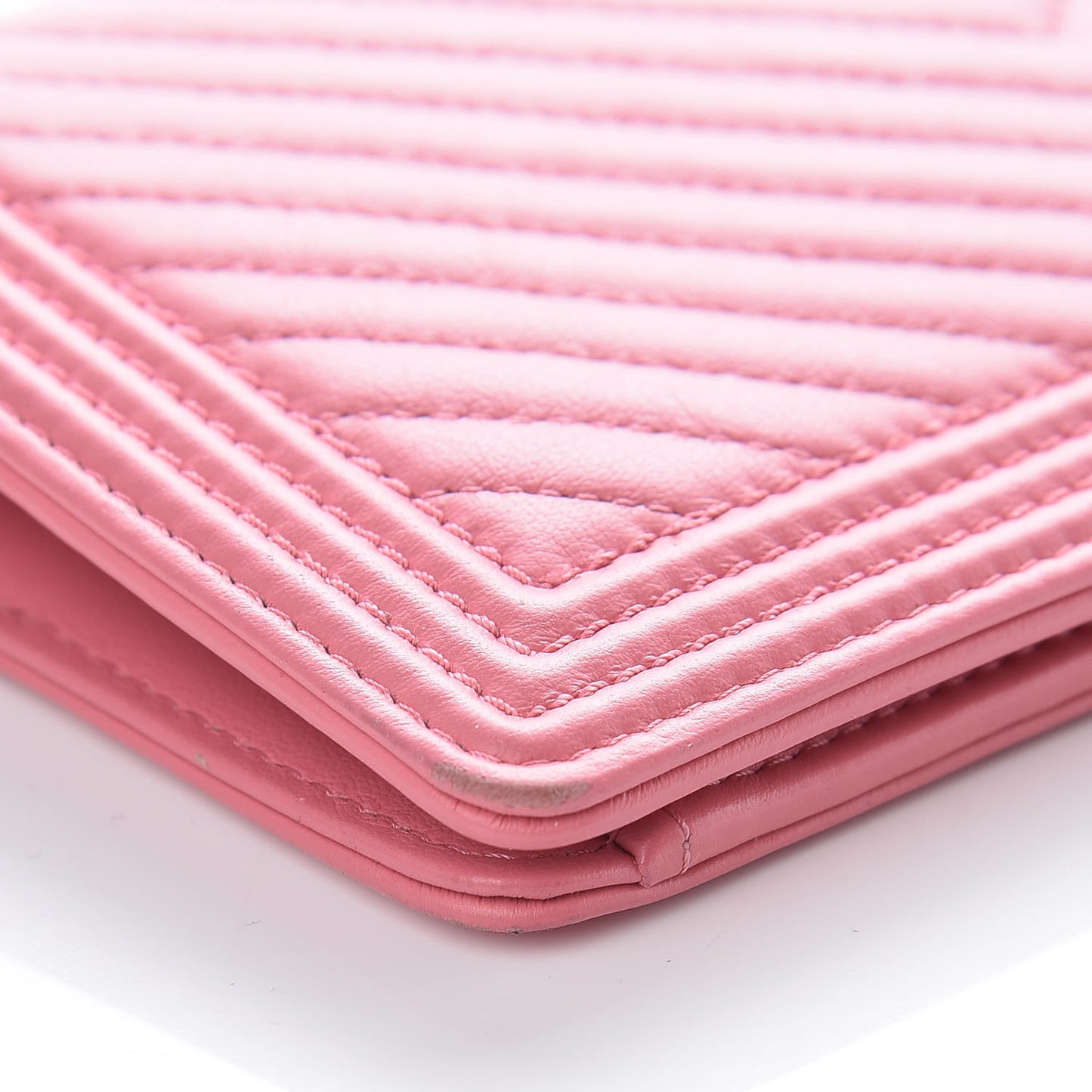 Calfskin Chevron Quilted Boy Yen Wallet Pink