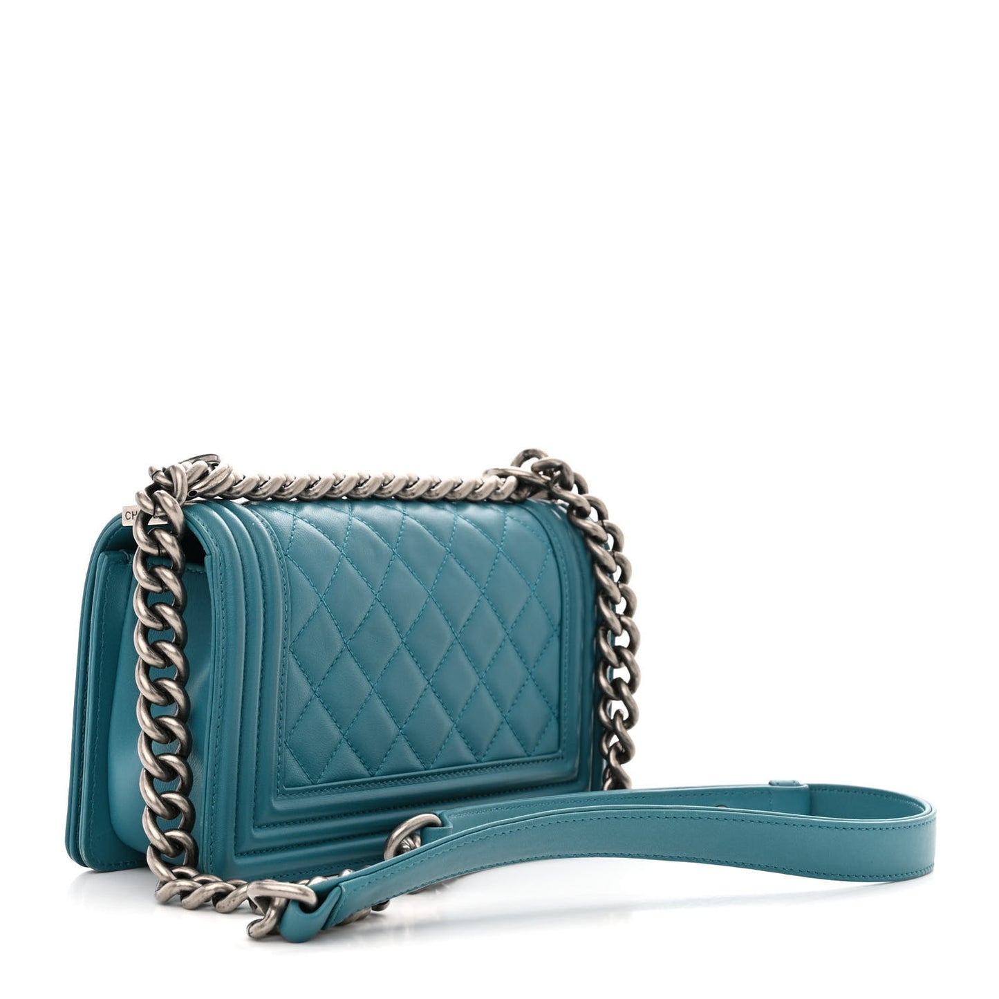 Lambskin Quilted Small Boy Flap Dark Turquoise