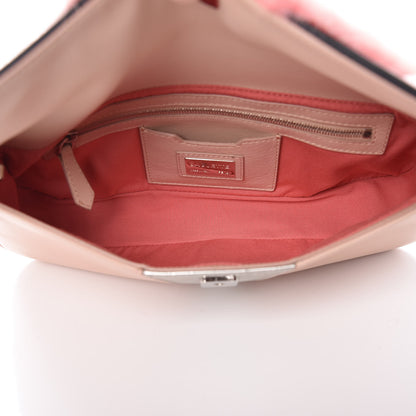Fendi Calfskin Fox Mink Fur Monster Crocodile Embossed Baguette Rosa Plaster Multicolor 5 of 11