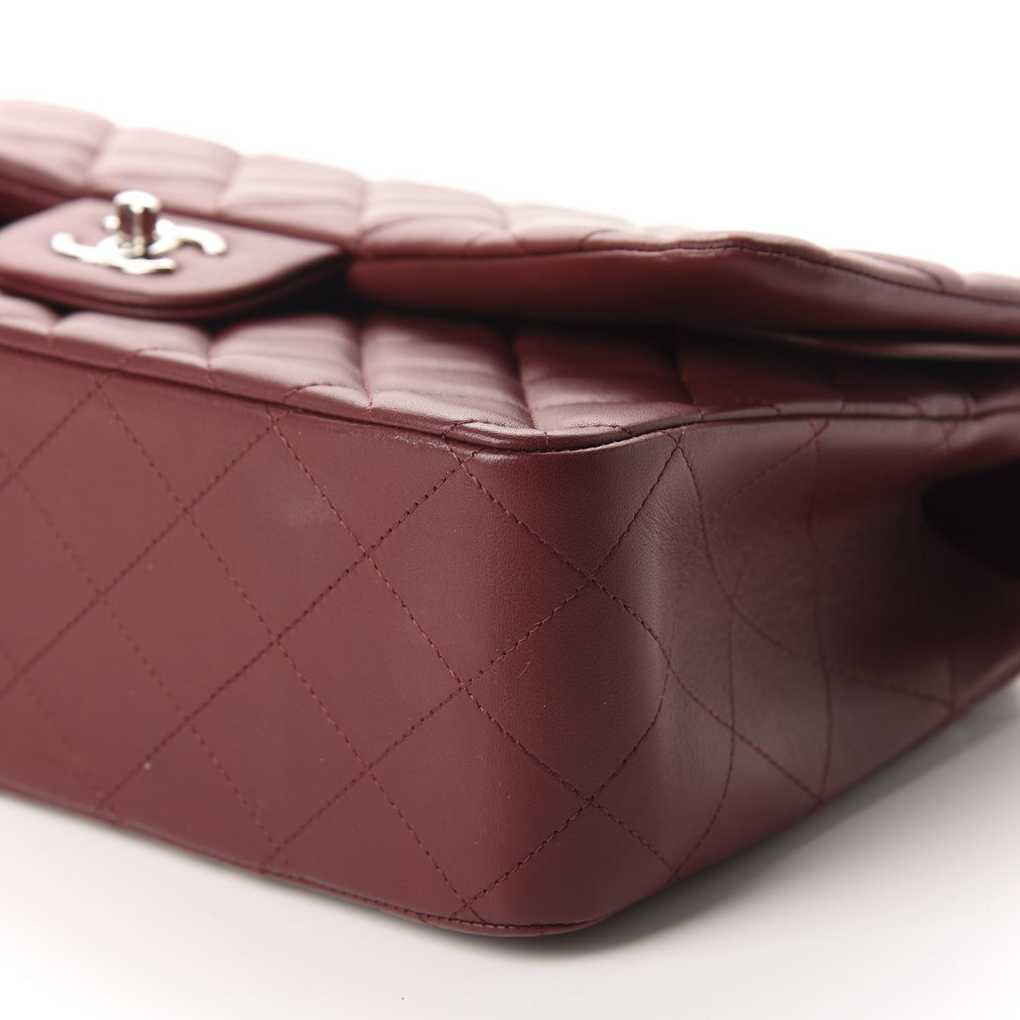 Lambskin Quilted Jumbo Double Flap Burgundy