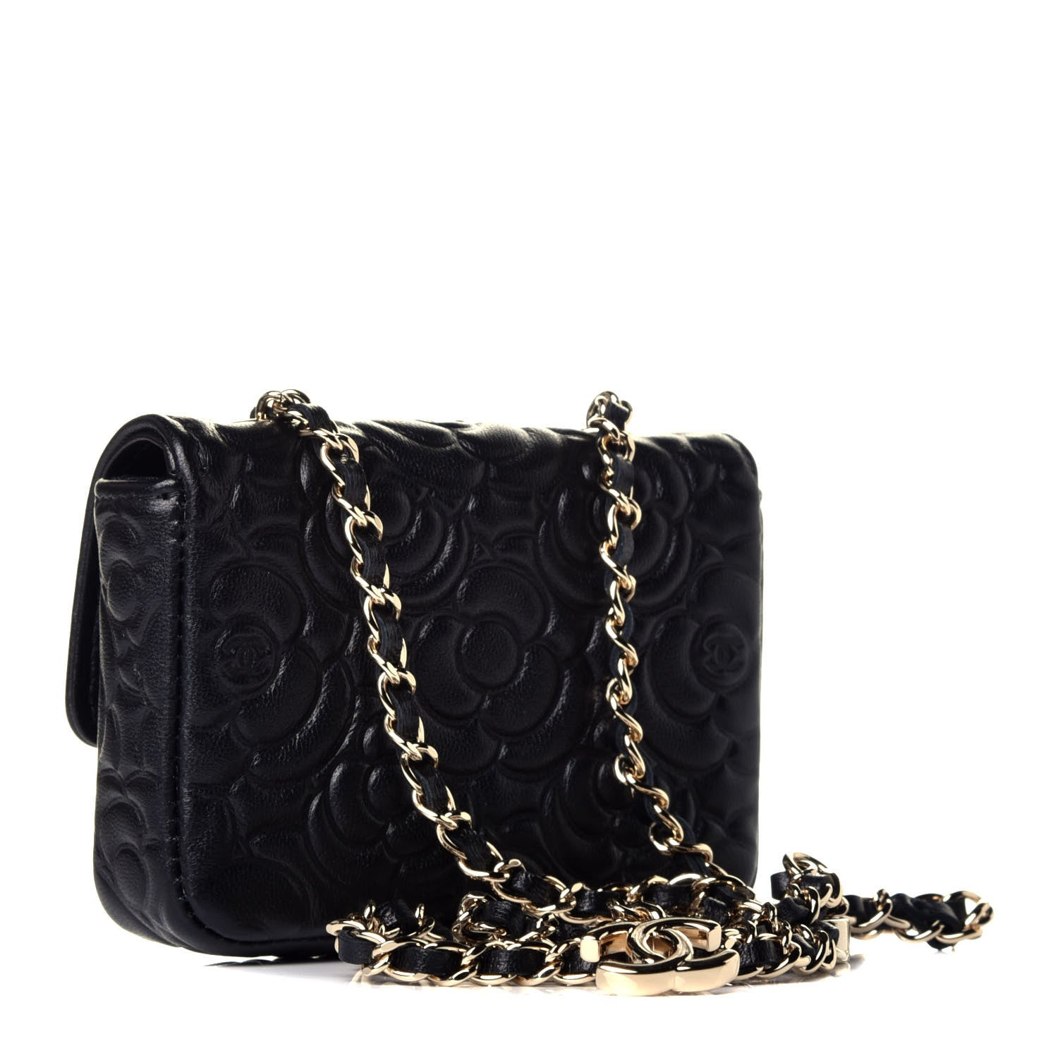 Chanel Lambskin Camellia Embossed Chain Belt Bag Black 3 of 10
