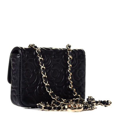 Chanel Lambskin Camellia Embossed Chain Belt Bag Black 3 of 10