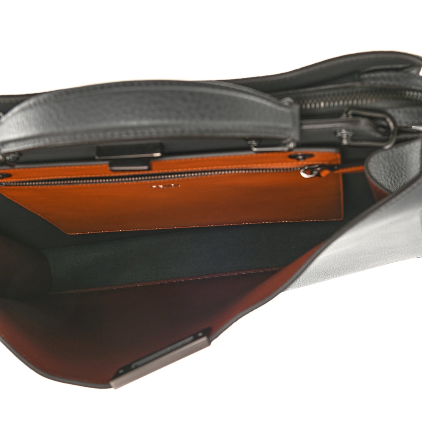 Cuoio Romano Vitello Cover Glazed Fabric Bi-Color FF 1974 Medium Peekaboo I SEE U Satchel Asfalto Praline Tobacco Moro