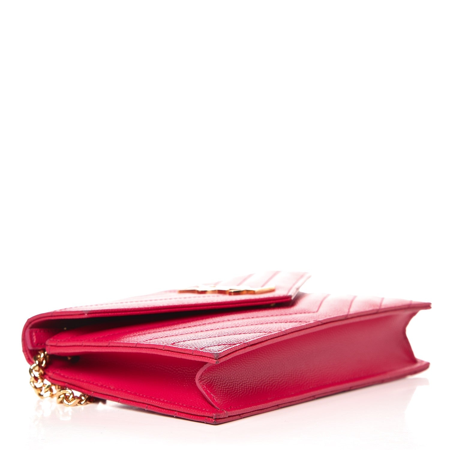 Saint Laurent Grain De Poudre Matelasse Chevron Monogram Envelope Chain Wallet Bubblegum 4 of 13