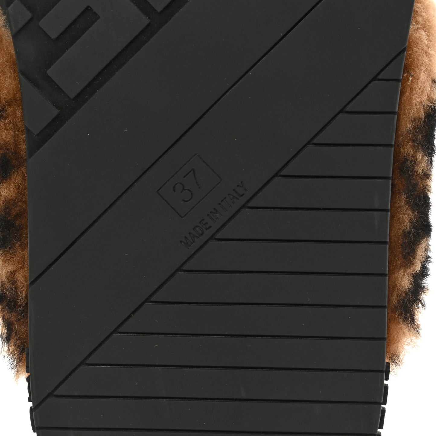 Shearling FF Sandals 37 Black Brown