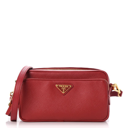 Prada Saffiano Lux Double Zip Crossbody Bag Fuoco 1 of 8