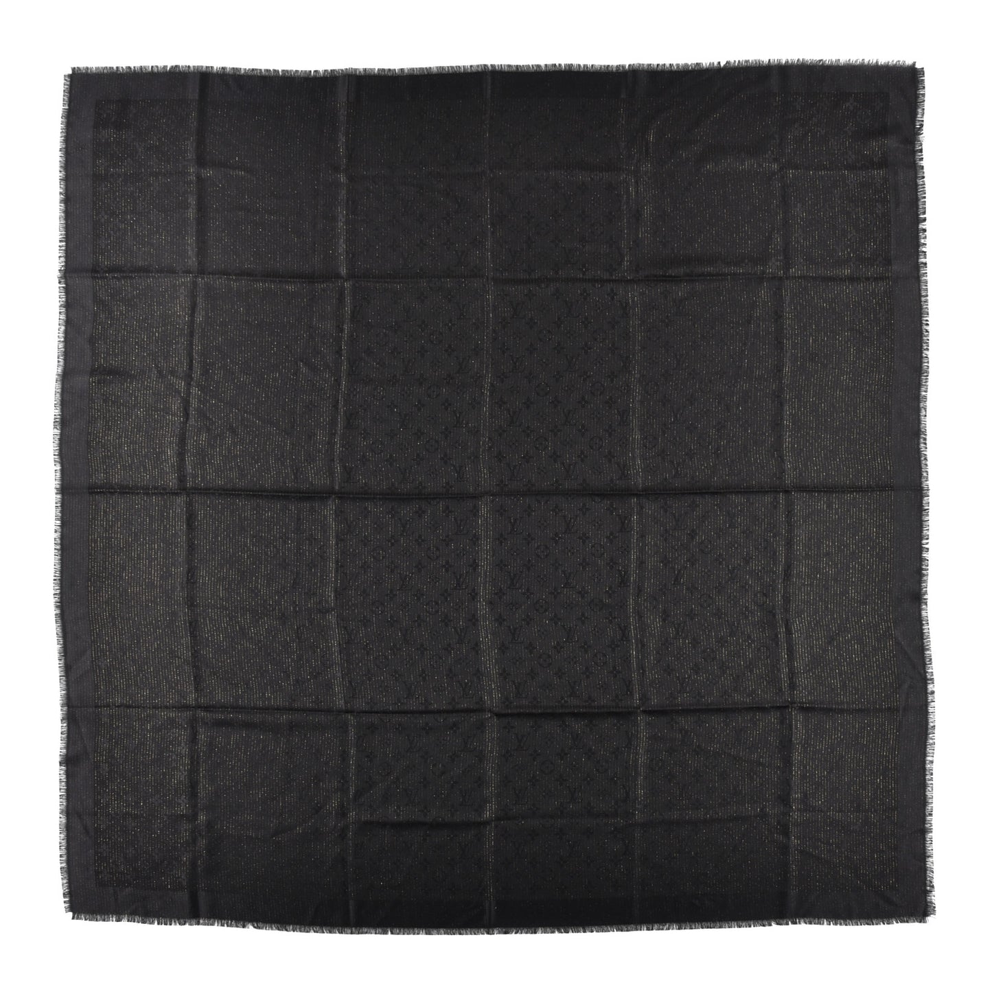 Silk Wool Monogram Shine Shawl Black