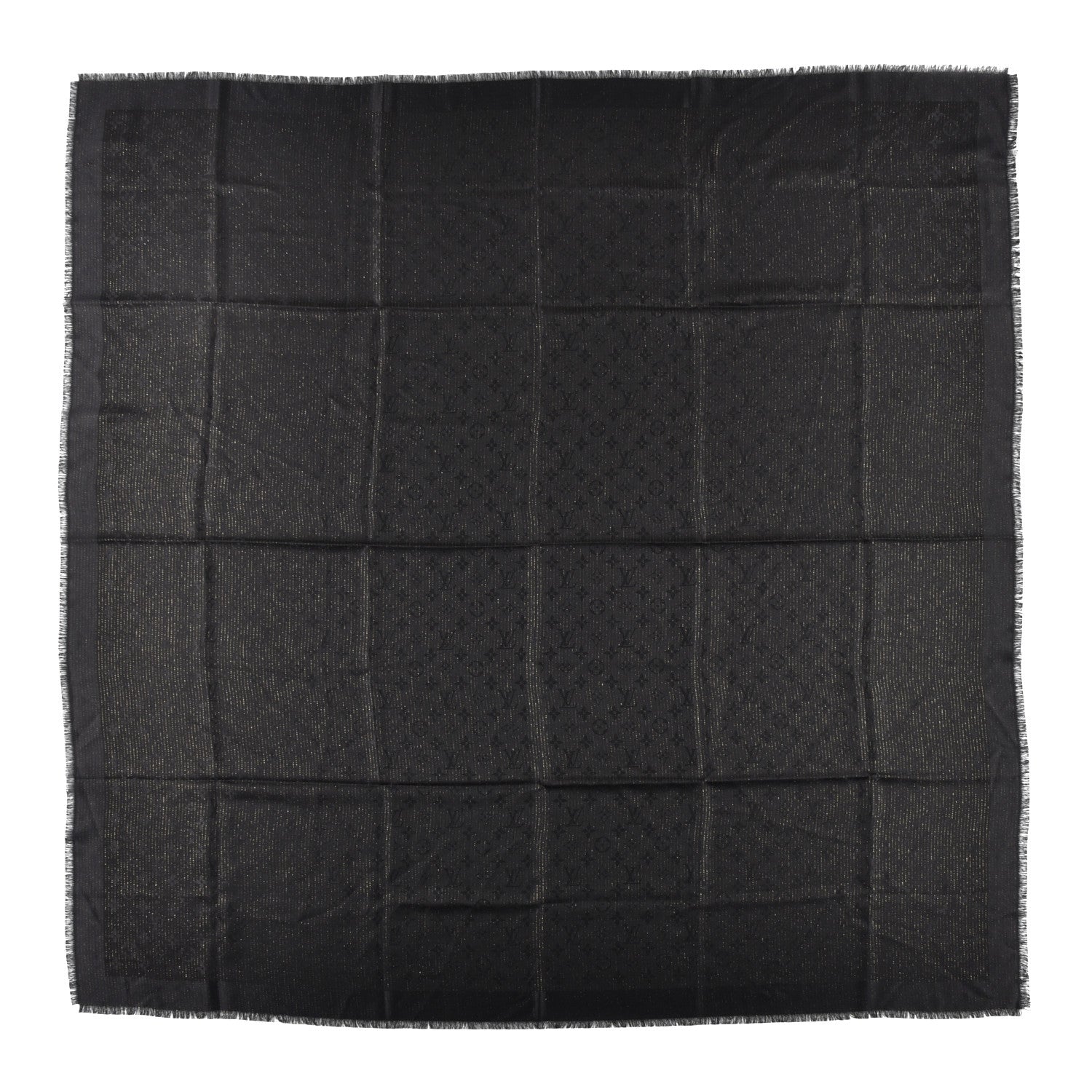 Louis Vuitton Silk Wool Monogram Shine Shawl Black 1 of 4