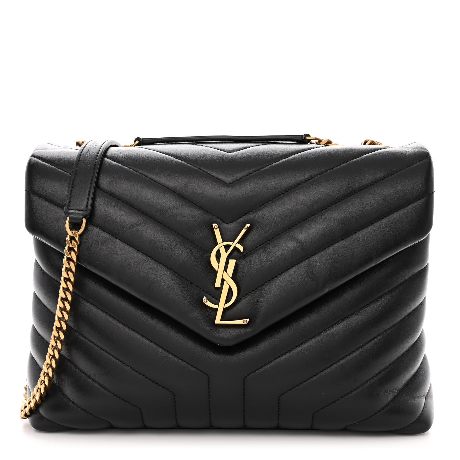Saint Laurent Calfskin Y Quilted Monogram Medium Loulou Chain Satchel Black 1 of 15