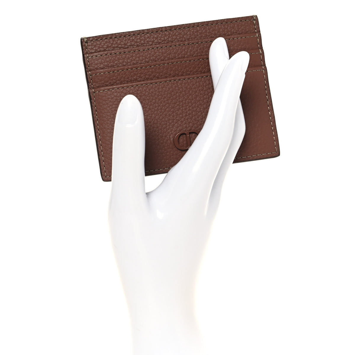 Grained Calfskin Card Holder Brown Beige