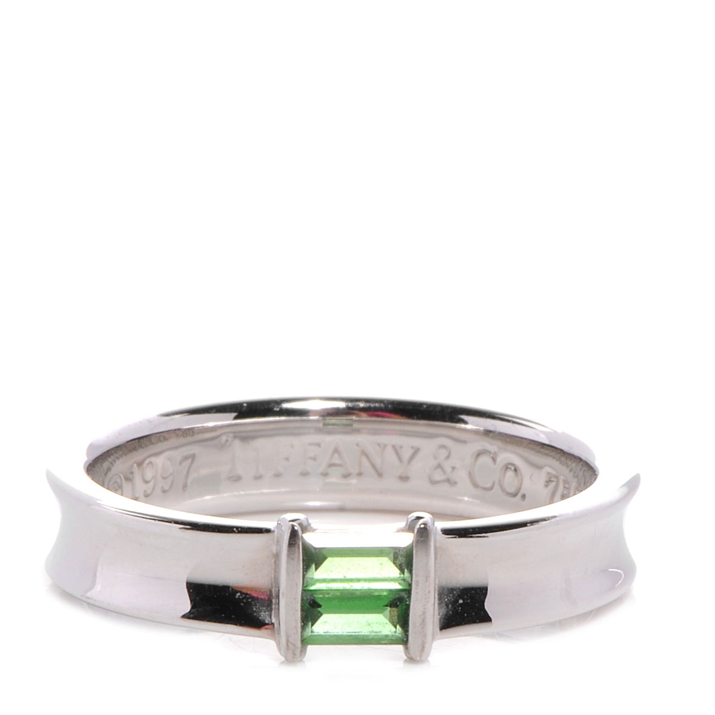 18k White Gold Green Tourmaline Stacking Ring 7.5