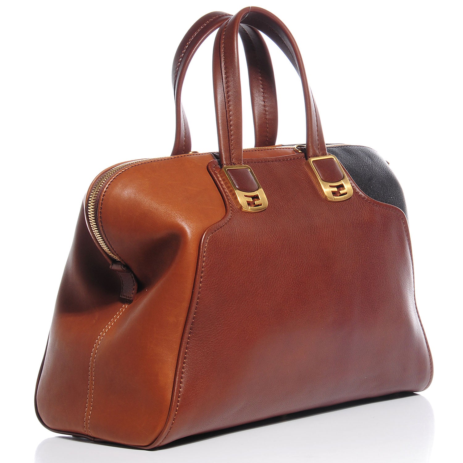 Fendi Capra Vitello Saddle Colorblock Large Chameleon Tote Moro Biscotto 3 of 8