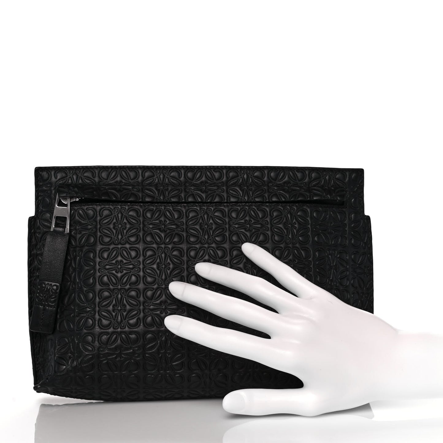 Calfskin Embossed Medium Repeat T Pouch Black