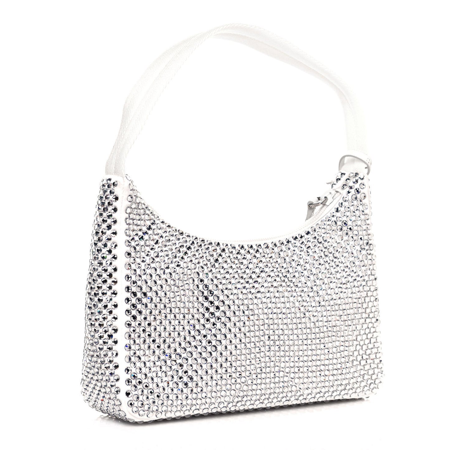 Satin Crystal Mini Re-Edition 2000 Bag White