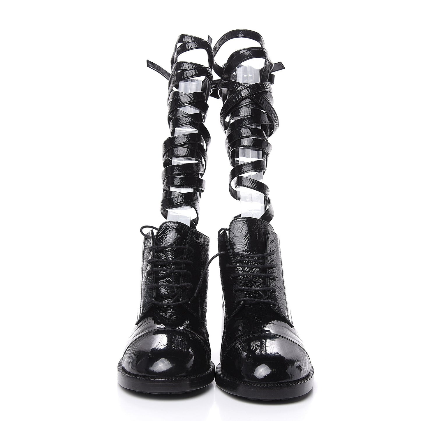 Crumpled Calfskin Lace Up Short Boots 41 Black