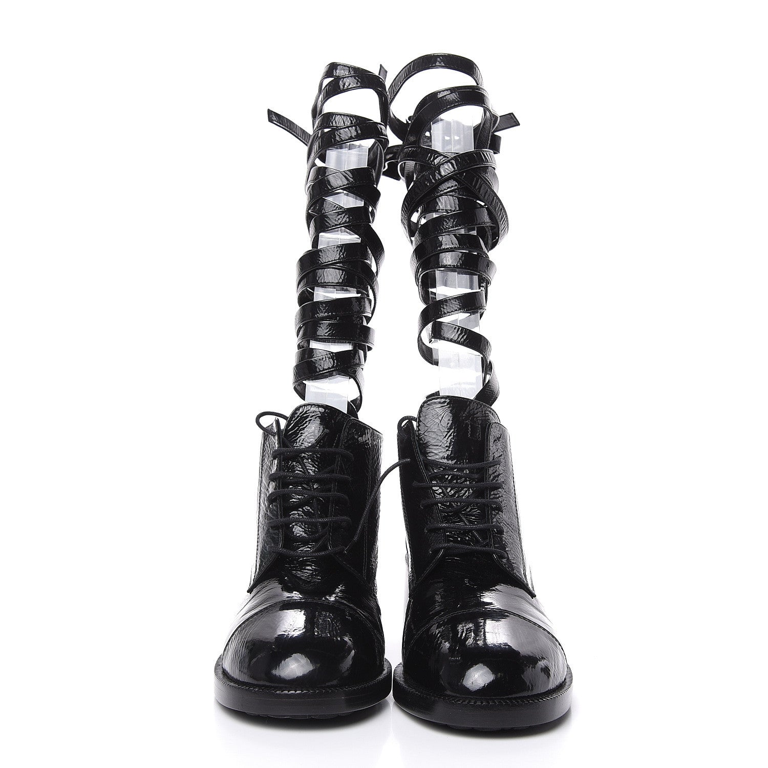 Chanel Crumpled Calfskin Lace Up Short Boots 41 Black 2 of 7