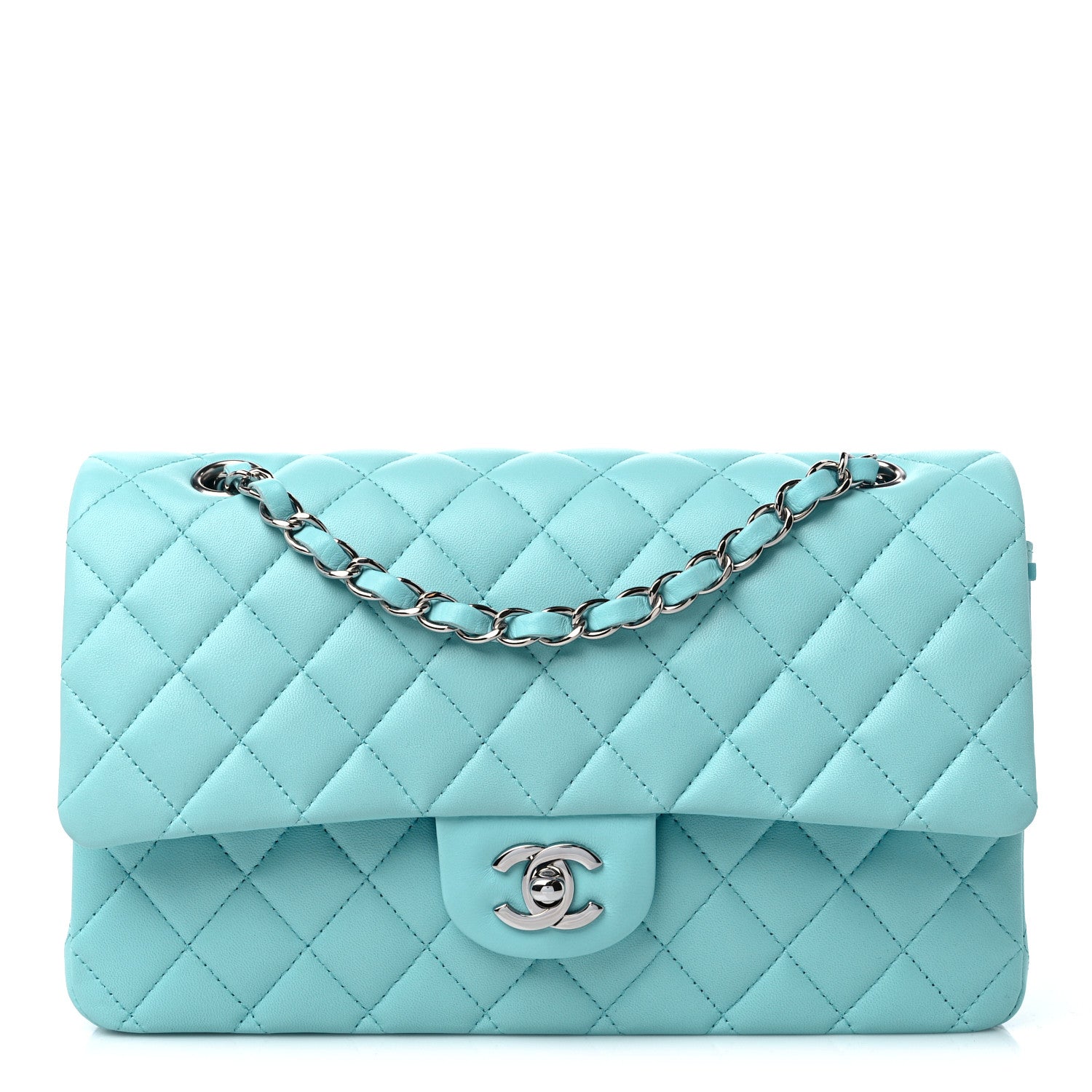 Chanel Lambskin Quilted Medium Double Flap Light Blue 1 of 9